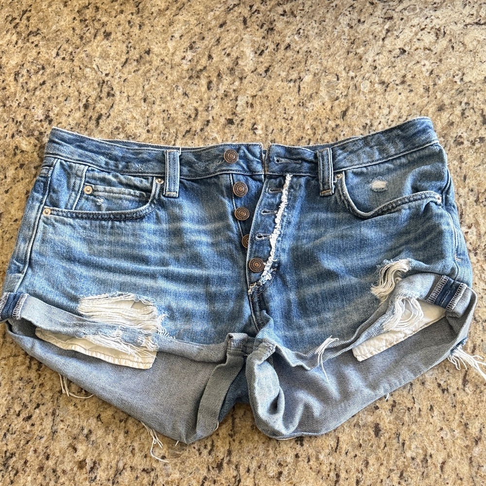 We The Free Women's Light Blue Distressed Denim Shorts